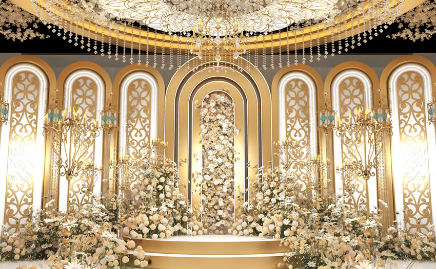 个旧香槟色调婚礼堂效果展示